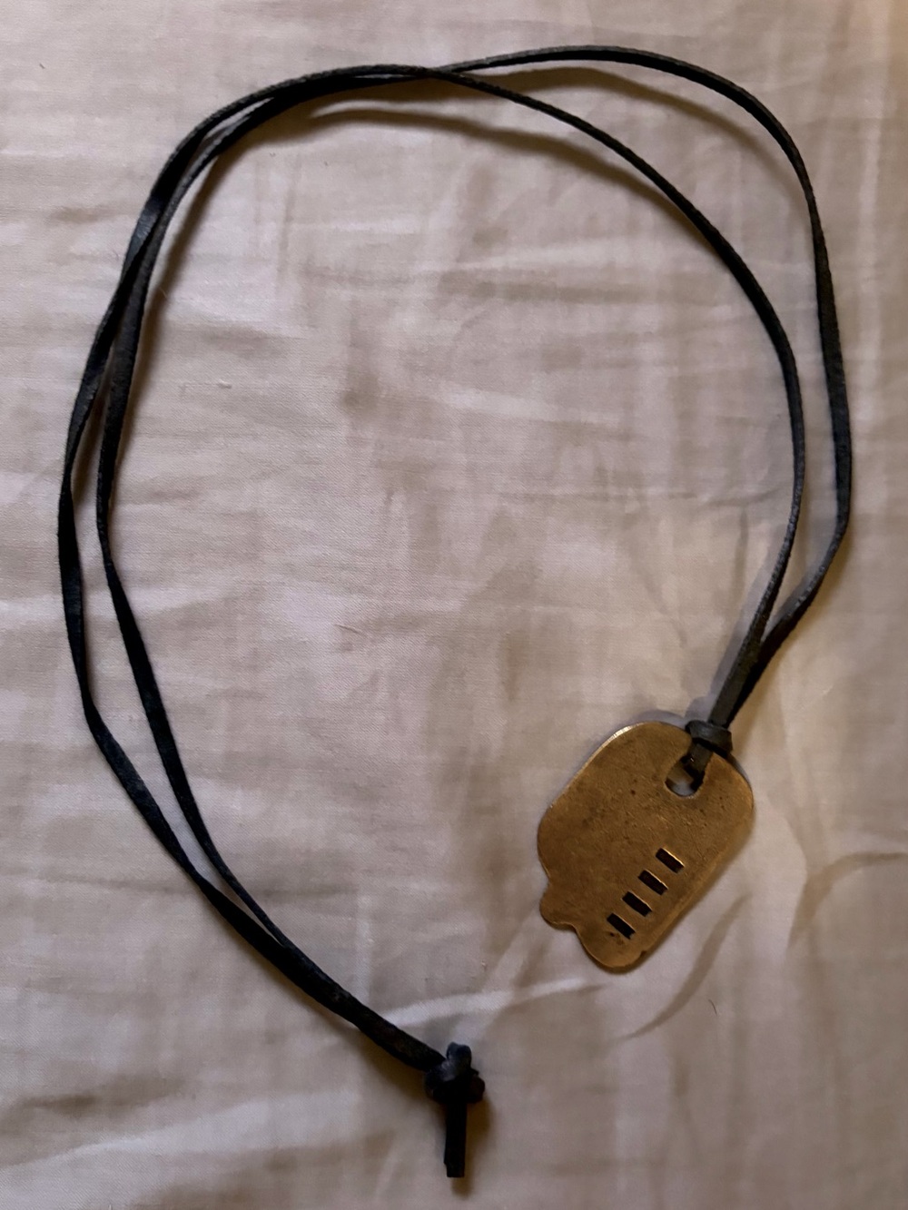 Brass Pendant Necklace on Black Leather Cord